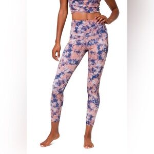 Onzie High-Waist Tie Dye Marbled Abstract Yoga Leggings Blue Peach Pink Size S/M